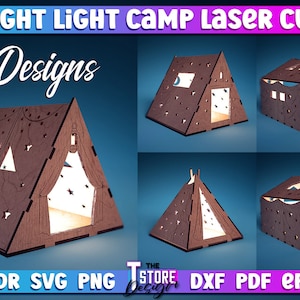 Night Light Camp Laser Cut SVG | Night Light SVG Design | Camp Laser Design | CNC Files