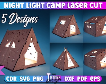 Acampamento de luz noturna com corte a laser SVG | Design SVG de luz noturna | Design de laser de acampamento | Arquivos CNC