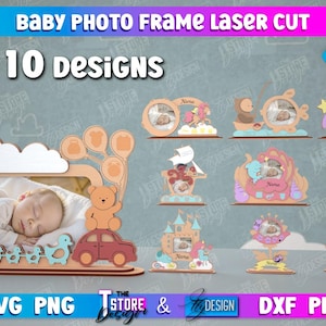 Pacote de molduras para fotos de bebês 3D cortadas a laser, moldura personalizada, moldura para fotos de anúncio svg, métrica infantil personalizada, moldura para recém-nascido svg