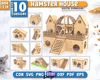 Pacchetto di casette per criceti 3D tagliate al laser, nascondiglio personalizzato per criceti, accessori per gabbie, ruota per criceti, accessori per piccoli animali, aree gioco per criceti, castello