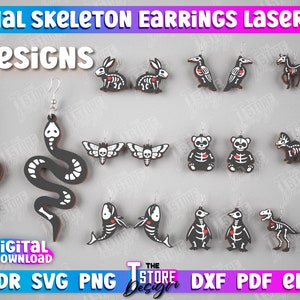 Dierlijke skeletoorbellen, Halloween-oorbellen lasergesneden, Halloween-oorbellen SVG-ontwerp, accessoires laserontwerp, Halloween-lasergesneden sieraden
