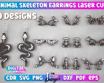 Animal Skeleton Earrings, Halloween Earrings Laser Cut, Halloween Earrings SVG Design, Accessories Laser Design, Halloween Laser cut Jewelry