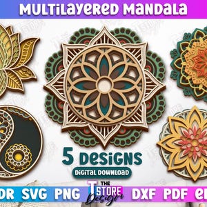 Layered Mandala Laser Cut Bundle, Multilayer Mandala Laser Cut Files, Layered Mandala Laser File, 3D Lotus Flower Multilayered Mandalas