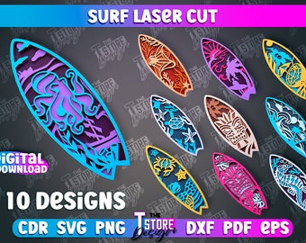 Lot de surf 3D SVG, surf découpé au laser, SVG d'été, Beach Vibes SVG, panneaux de planche de surf 3D, panneau en couches d'été découpé au laser, art mural d'été suspendu