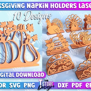 Porta tovaglioli del Ringraziamento tagliati al laser, anelli per tovaglioli del Ringraziamento, decorazioni autunnali, decorazioni da tavola, porta tovaglioli tagliato al laser v.2
