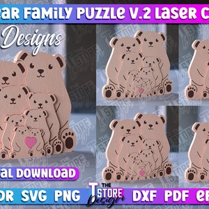 Quebra-cabeça da família do urso cortado a laser | Adoro design SVG | Arquivos de corte a laser de quebra-cabeça de amor de família | Desenho SVG | Quebra-cabeça da família do urso cortado a laser | Personalizado v.2
