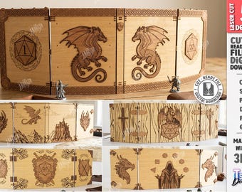 Pantalla de DM svg - Pantalla de director de juego cortada con láser - Organizador de juegos de rol de fantasía Glowforge - Tablero de campaña de mesa svg