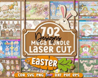 Easter laser cut Mega Bundle, 702 Happy Easter designs, easter bunny stand, easter lantern laser cut, wooden home decor, easter candy basket