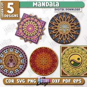 3D Multilayered Mandala Laser Cut Design, Meditation Art, Lotus Layered Mandalas, 3D Wooden Mandala SVG, Layered Wall Art, Yoga Meditation