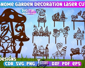 Gnome Garden Decoration Laser Cut, Garden Gnome Stakes svg, Gnome Garden Plant Stakes Laser cut, Garden Gnome Stake Bundle, cnc files