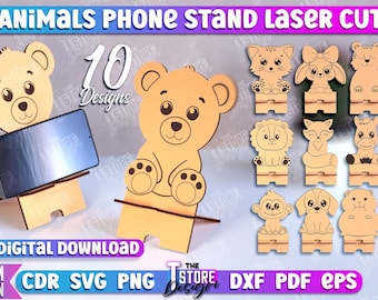 3D Animals Phone Stands Laser Cut SVG, Cell Phone Stand Bundle, Animal 3D Laser Phone Holders, CNC File, Kids Laser Cut,  Home Decor