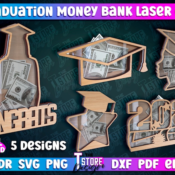 Graduation Money Holder lasercut | Money Box SVG Bundle | Money Bank SVG| Grad 2024 | Grad Piggy Bank | Piggy Bank Laser Design | Senior v.2