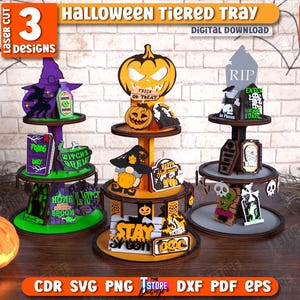 Halloween tiered tray laser cut bundle, spooky decor, scary tiered tray decor, wooden cupcakes stand, Halloween sign svg, Halloween quotes