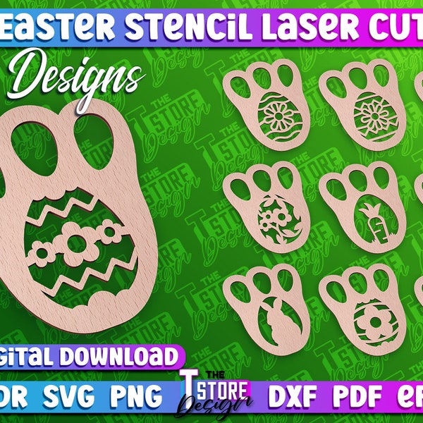 Easter Bunny Footprint Glowforge Laser Cut | Easter Bunny Stencil | Happy Easter Bunny Footprint Stencil Lasercut Design | Stencil Template