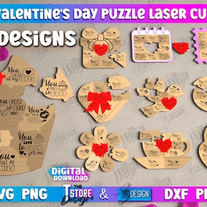 Valentine&#39;s Day Puzzles Laser Cut Bundle, Reasons why I love you puzzle laser cut, Wooden Love Puzzle, Couple Puzzle Game, Love Game Designs