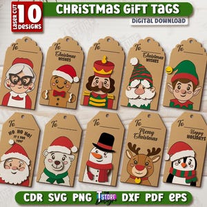 Christmas gift tags laser cut bundle, xmas gift tag lasercut, personalized Christmas present label svg, Christmas ornaments svg, Santa Claus