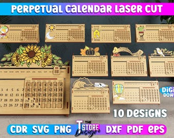 Paquete de calendario perpetuo 3D cortado con láser, calendario de escritorio cortado con láser, calendario eterno cortado con láser, calendario de madera, calendario de madera 3D con deslizadores