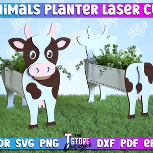 Dieren plantenbak, koeienplanter, tuinornament, plantenbak, decoratieve plantenbak, houten plantenbak dieren plantenbak patroon, tuinplanter, cnc