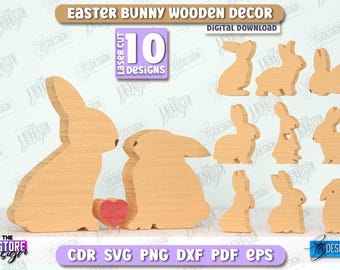 Easter bunny laser cut bundle, bunny family puzzle lasercut, easter bunny shelf sitters, easter bunny signs,  personalized bunny stand svg