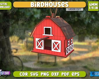 Wooden birdhouses laser cut, garden decoration, bird feeder, hanging decorative house, unique outdoor birdhouse svg, nesting box laser cut
