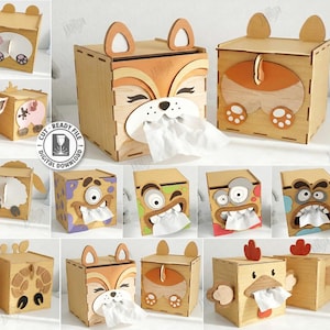 Zabawny zestaw wycinanych laserowo, 3D, pudełek na chusteczki, drewniany uchwyt na serwetki, dekoracja kuchni w formacie SVG, zabawne miny, dekoracja stołu, przechowywanie chusteczek, ozdobne pudełko na serwetki