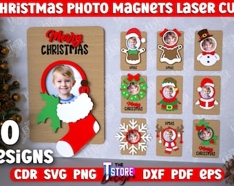 Weihnachten Foto Magneten Bundle, Magnet oder Visier Clip, Weihnachten Holz Dekor, Weihnachtsgeschenk, Bilderrahmen, Kühlschrankmagnet svg, Weihnachtsmagnet