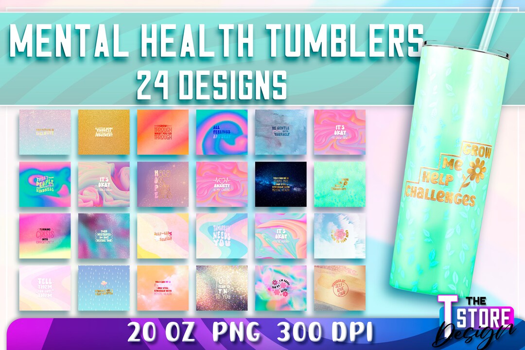 Mental Health Tumblers Bundle 20 Oz Tumbler Bundle Skinny Tumbler V.2 ...