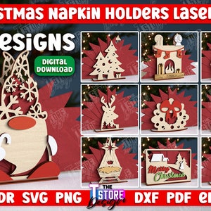 Porta tovaglioli natalizi tagliato al laser, Porta tovaglioli natalizi, Porta tovaglioli renna SVG Designs, Babbo Natale tagliato al laser, Download digitale