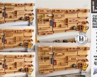 Wall Tool Organizer SVG - Pegboard Tool Holder Laser Cut - Workshop Storage System - Garage Organizer - Tool Rack svg - Man Cave DXF