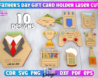 Personalized Father's day gift card holders laser cut bundle, 3d gift card holder laser cut, card holder, happy father's day, dad quotes svg