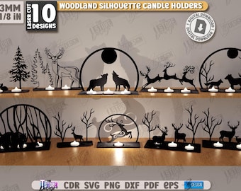 3d wildlife tealight candle holders laser cut bundle, woodland silhouette lamp, forest lightbox svg, nature inspired lamps, shelf sitter svg