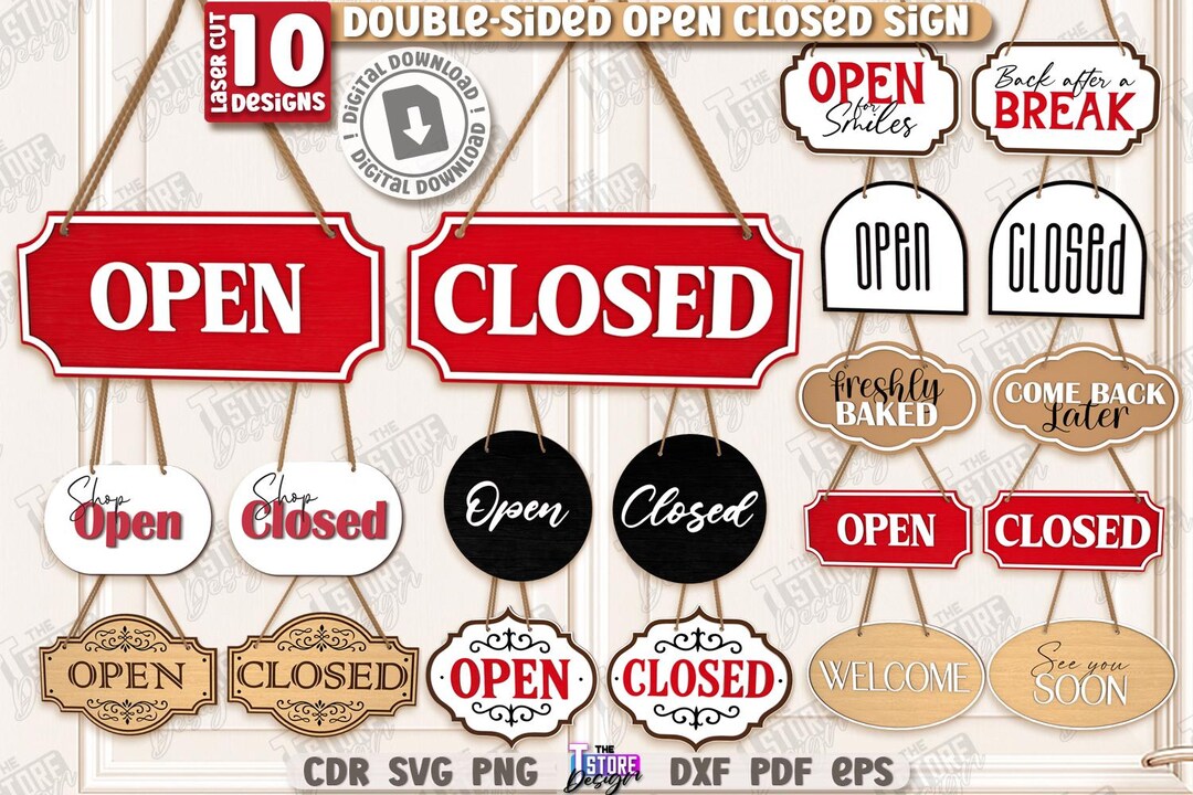 Double-sided Open Closed Signs Laser Cut Bundle, We Are Open We Are ...