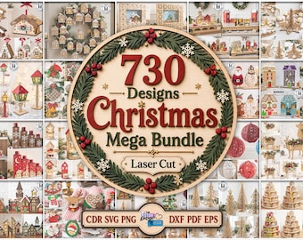 730-teiliges Mega-Bundle mit lasergeschnittenen Weihnachtsmotiven, lasergeschnittene Weihnachtsdeko, Adventskalender (SVG), Weihnachtsschmuck, Krippenfiguren, Geschenkbox