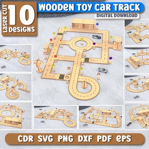 Wooden Toy Car Track Laser Cut Bundle, 3D Kids Race Car Track, Montessori Education Toys, Wooden Road Car Race Track, 3D Puzzle Road Track