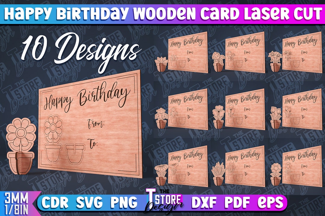 Happy Birthday Wooden Card Laser Cut SVG Bundle Birthday Laser Cut SVG ...