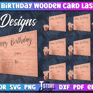 Alles Gute zum Geburtstag Holzkarte Laser Cut SVG Bundle | Geburtstag Laser Cut SVG Design | Alles Gute zum Geburtstag Design | CNC Dateien