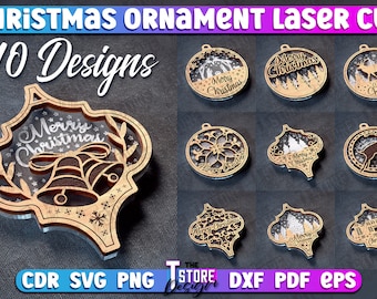 Weihnachtsverzierung Laser geschnitten SVG-Bundle | Weihnachtsverzierung SVG-Design | Laser-Cut-Dateien