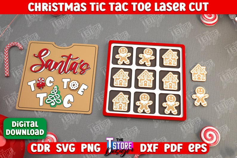Christmas Tic Tac Toe Laser Cut Bundle, Tic Tac Hohoho SVG, Christmas Tic Tac Toe File