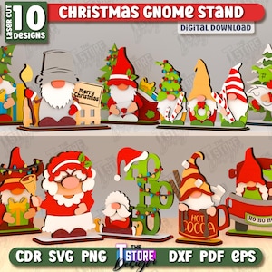 3d Christmas gnomes stand laser cut bundle, decorative wooden gnome svg, Christmas characters svg, layered stand laser cut, shelf sitter svg
