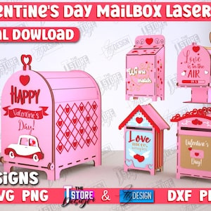 Paquete de buzón de San Valentín cortado con láser, cartas para buzón de San Valentín SVG, buzón de amor, decoración del día de San Valentín, regalos para parejas, Sé mío SVG