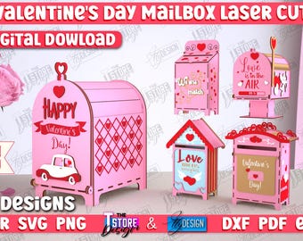 Valentine's Day Mail Box Laser Cut Bundle, Letters to Valentine Mailbox SVG, Love Mailbox, Valentines Day Decor, Couples Gifts, Be mine SVG