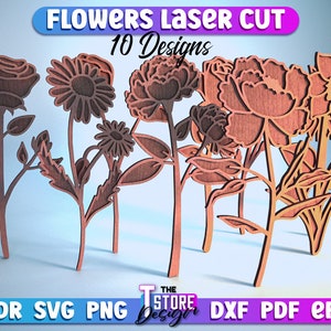 Flowers Laser Cut SVG Bundle | Flower SVG Design | Laser Cut Files
