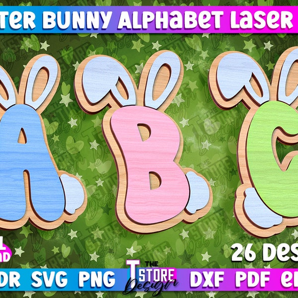 Easter Bunny Monogram Letter Laser Cut | Bunny Ears Letters SVG | Alphabet Easter Sign | Bunny Letters Keychain | Rabbit  Alphabet Keychain