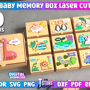 Paquete de cajas de recordatorio personalizadas cortadas con láser, caja para bebé 3D cortada con láser, caja para bebé SVG, caja de almacenamiento, cajas de regalo decorativas, caja de recuerdo cortada con láser