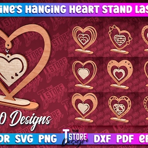 Valentinstag hängende Herz Laserdatei | Herzständer Laser Design | Liebe hängendes Herz Laser Cut SVG