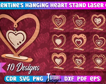 Valentine's Hanging Heart Stand Laser File | Heart Stand Laser Design | Love Hanging Heart Laser Cut SVG