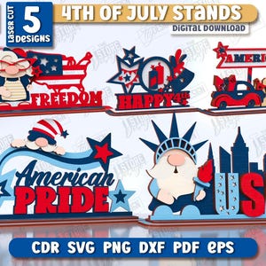 4th of July Stands Laser Cut Bundle, Layered Decor, Wooden USA Stand, Patriotic Shelf Sitter, Table Decor, Red White Blue, Independence Day