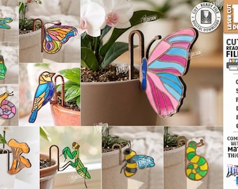 Plant Pot Clip SVG - Laser Cut Butterfly Suncatcher Decor - Stained Glass Plant Decor Garden Gift Spring Home Decor Glowforge File