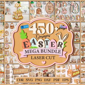 Wielkanocny mega pakiet wycinany laserowo, 450 wzorów laserowych „Wesołych Świąt Wielkanocnych”, chrześcijański svg, wiosna, latarnia svg, drewniana dekoracja do domu, laser dla dzieci, zajączek wielkanocny