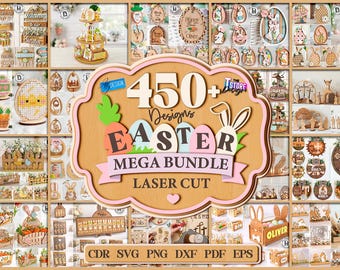 Mega paquete de corte láser de Pascua, 450 diseños láser de Feliz Pascua, SVG cristiano, Primavera, SVG de linterna, Decoración de madera para el hogar, Láser infantil, Conejito de Pascua